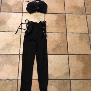 2 piece set black long pants with crop top